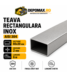 Teava rectangulara inox AISI 304, 80 x 20 x 2 mm, 6 metri
